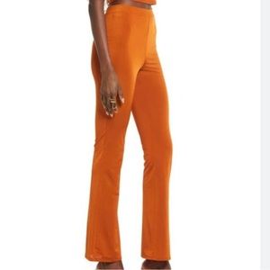 Open Edit Sheen‎ Knit Flare Pants in Rust Umber Small
